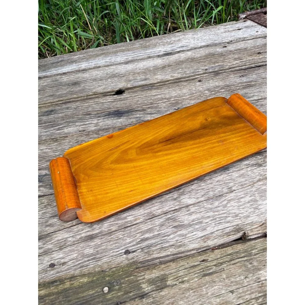 Vintage Wood Bread Serving Tray Carved Red Roses